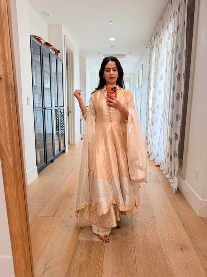 Gold and silver multi layered anarkali