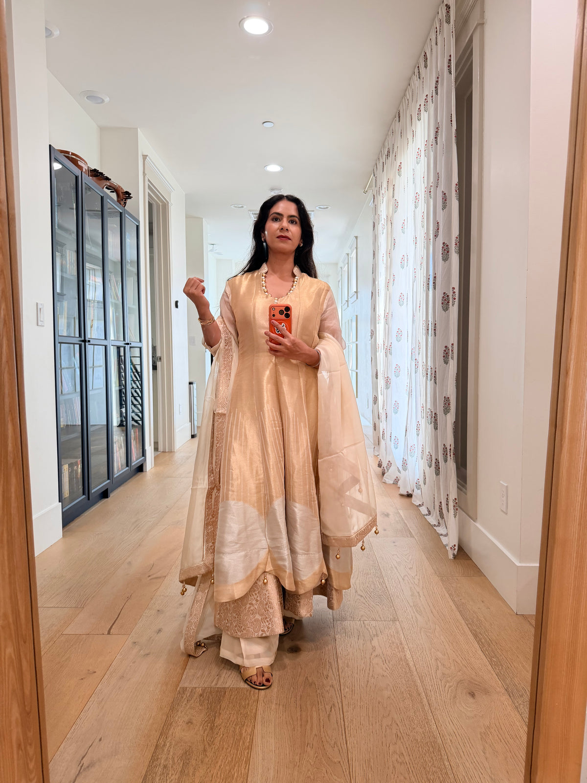 Gold and silver multi layered anarkali