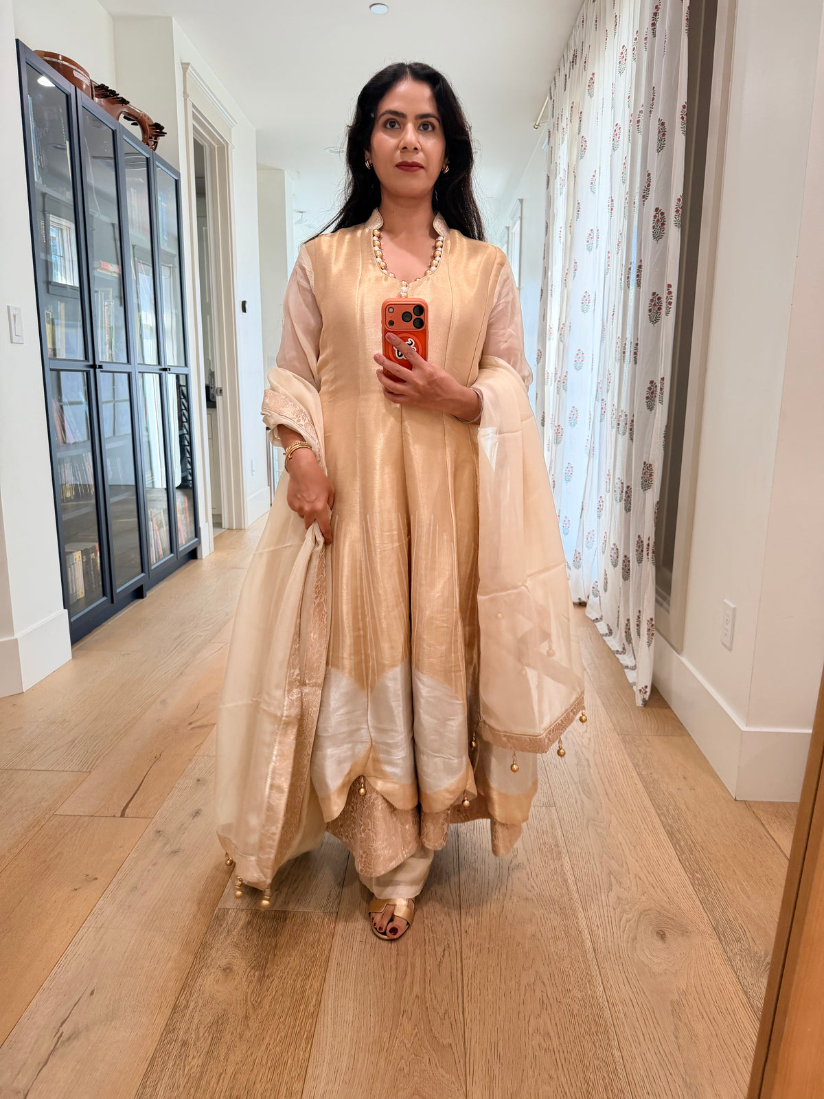 Gold and silver multi layered anarkali