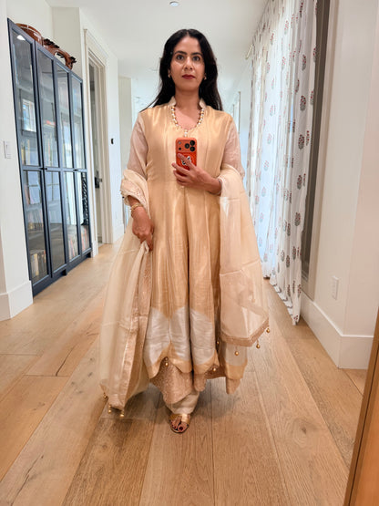 Gold and silver multi layered anarkali