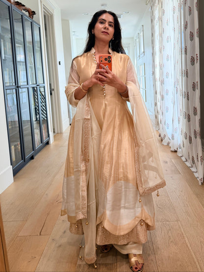 Gold and silver multi layered anarkali