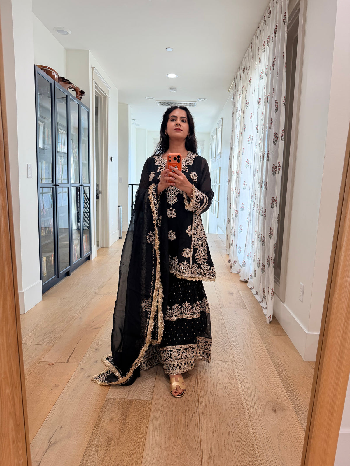 Black georgette Sharara 3 piece set.