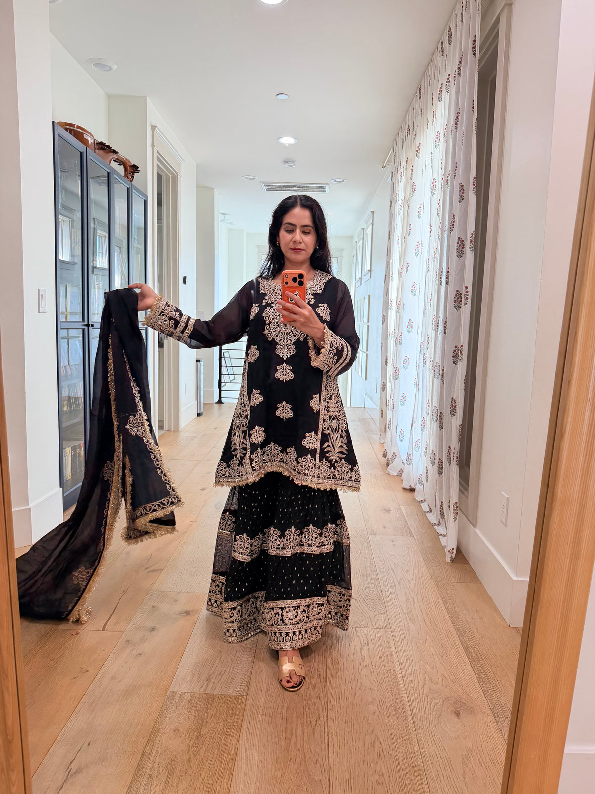 Black georgette Sharara 3 piece set.
