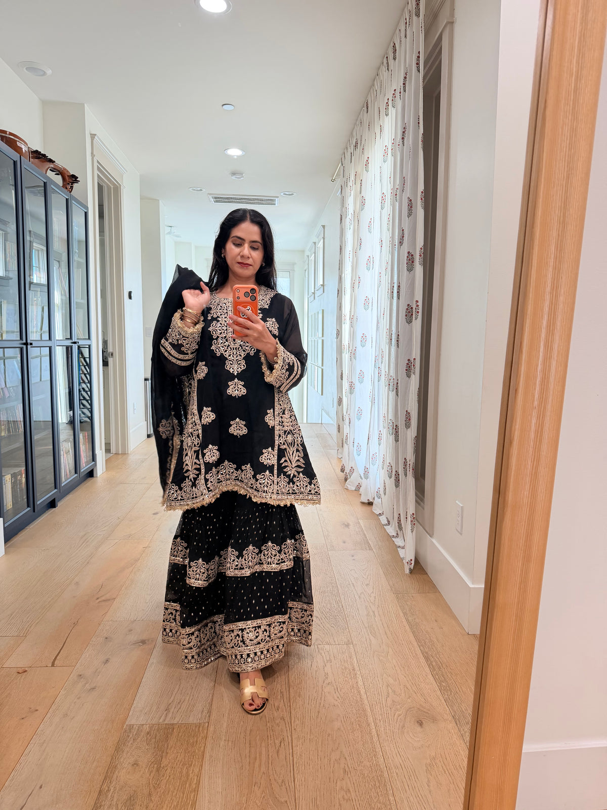 Black georgette Sharara 3 piece set.