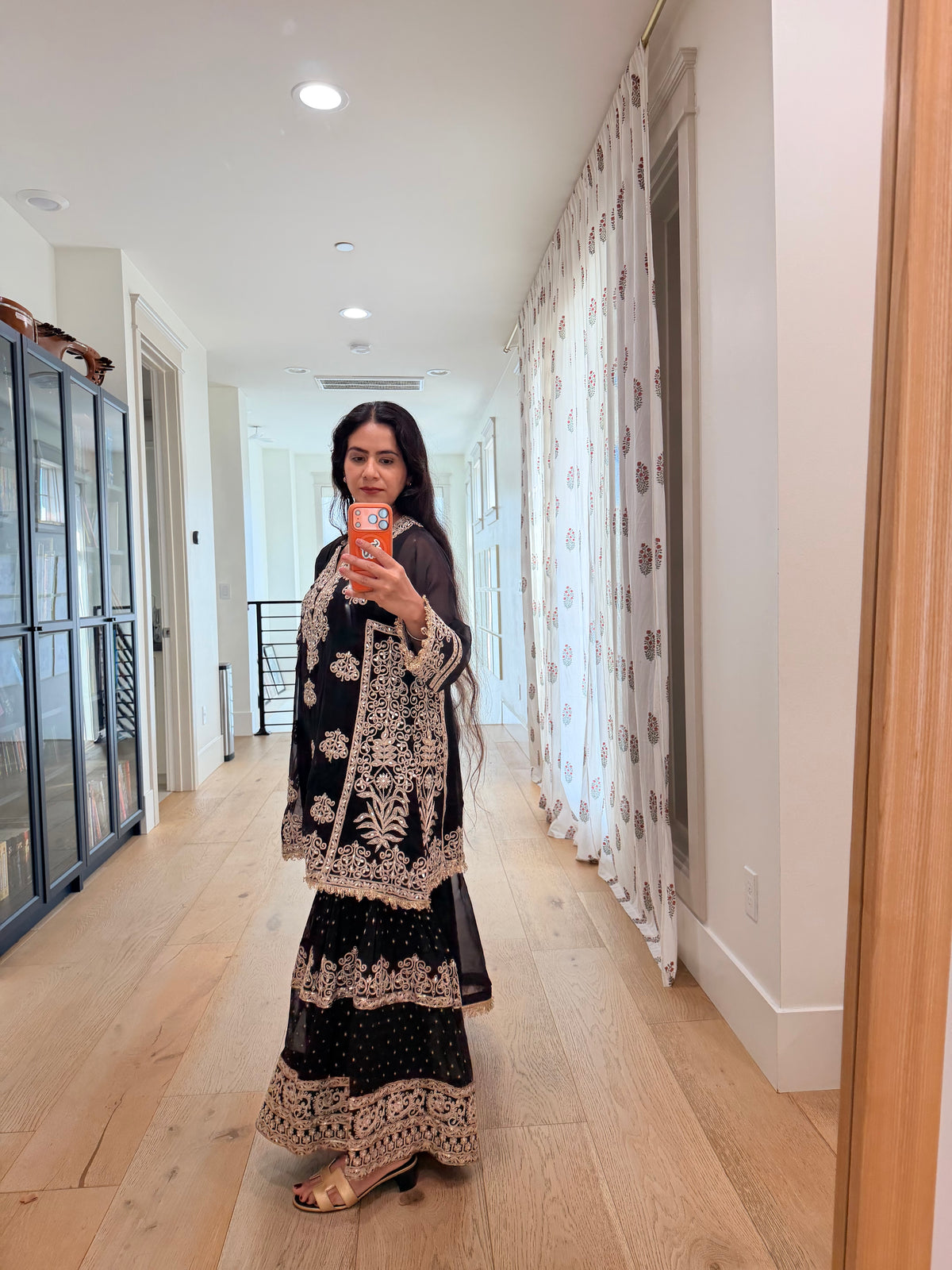 Black georgette Sharara 3 piece set.
