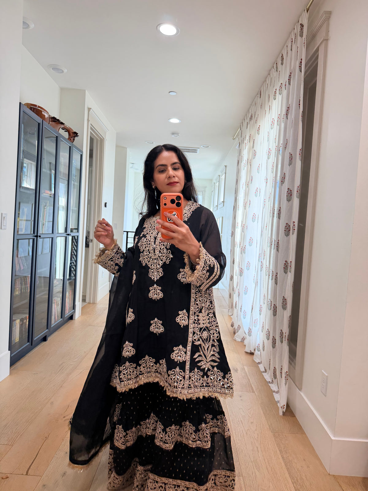 Black georgette Sharara 3 piece set.