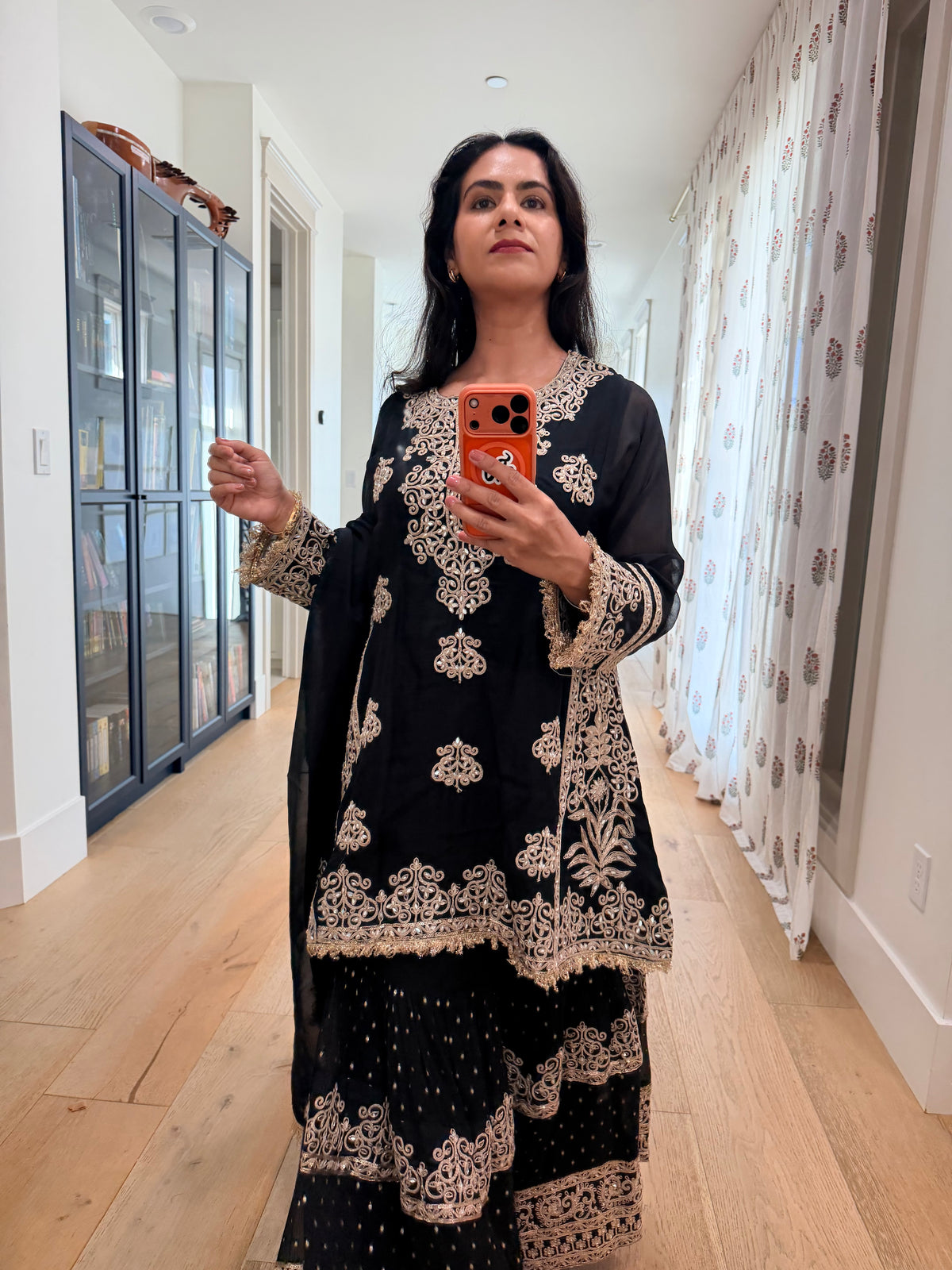 Black georgette Sharara 3 piece set.