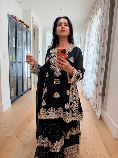 Black georgette Sharara 3 piece set.