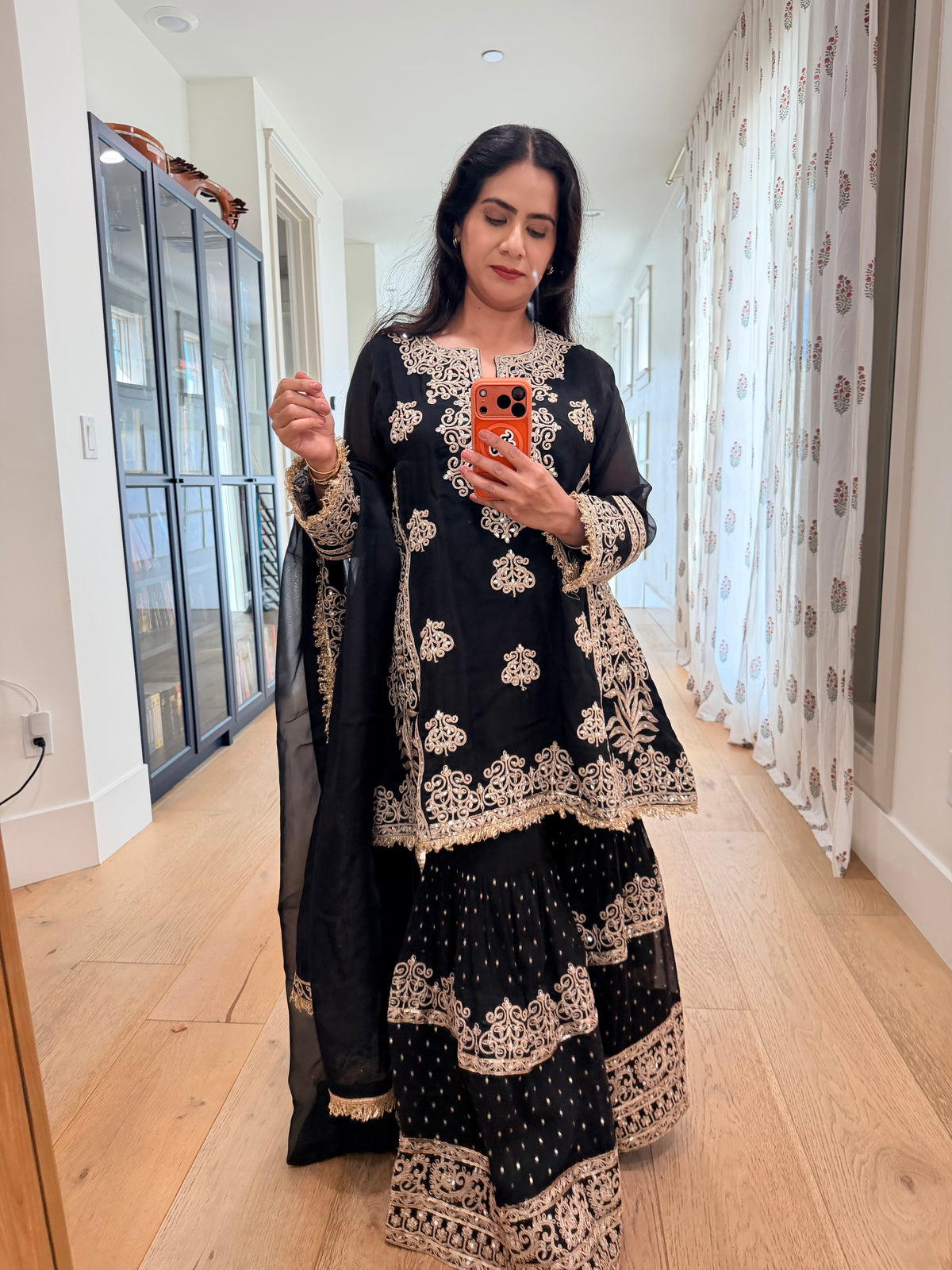 Black georgette Sharara 3 piece set.